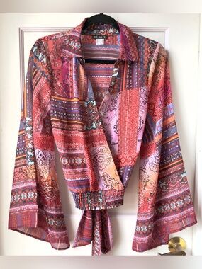 VENUS Patchwork Tie-Front Blouse Size 6